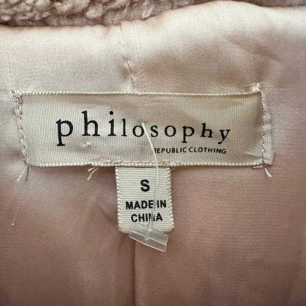 Philosophy Fuzzy‎ Coat Jacket Womens Small Faux Fur Button Up Pink